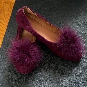 Beautiful suede Portia Pompom flats in Eggplant, 8.5M. Brand new, never worn.